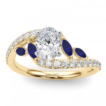 Swirl Design Lab Grown Diamond & Marquise Sapphire Engagement Ring 14K Yellow Gold (0.63ct)
